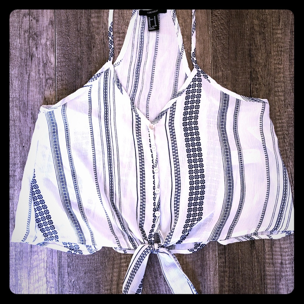 Forever21 • Blue and White Front Tie Tank Top